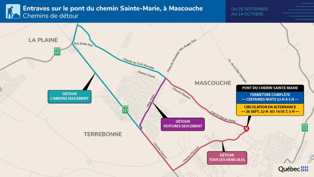 Travaux du MTQ sur le pont du chemin Sainte-Marie